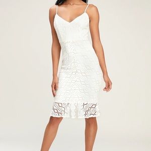 Lulus Dancing Slow White Lace Ruffled Bodycon Dress